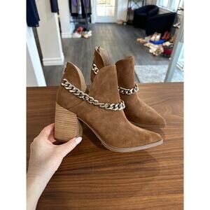 Steve Madden Booties Brown Suede Chain Accent Size 9